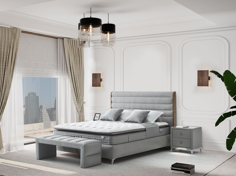 מיטה זוגית מעוצבת עם ארגז מצעים דגם נובה+קנווס